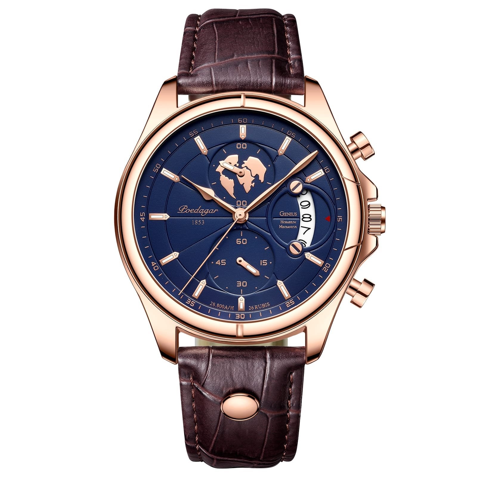Poedagar 989 watch Rose Gold Blue (Leather) variant