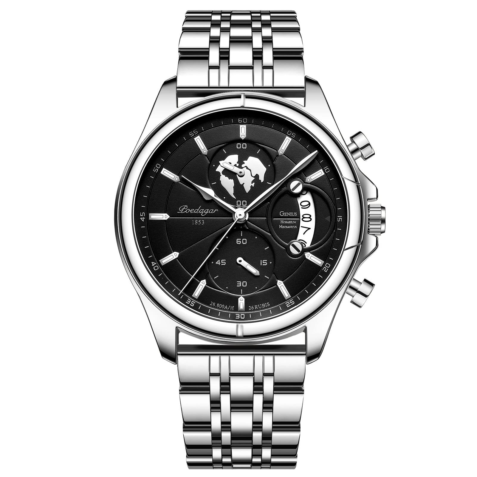 Poedagar 989 watch Silver Black (Steel) variant