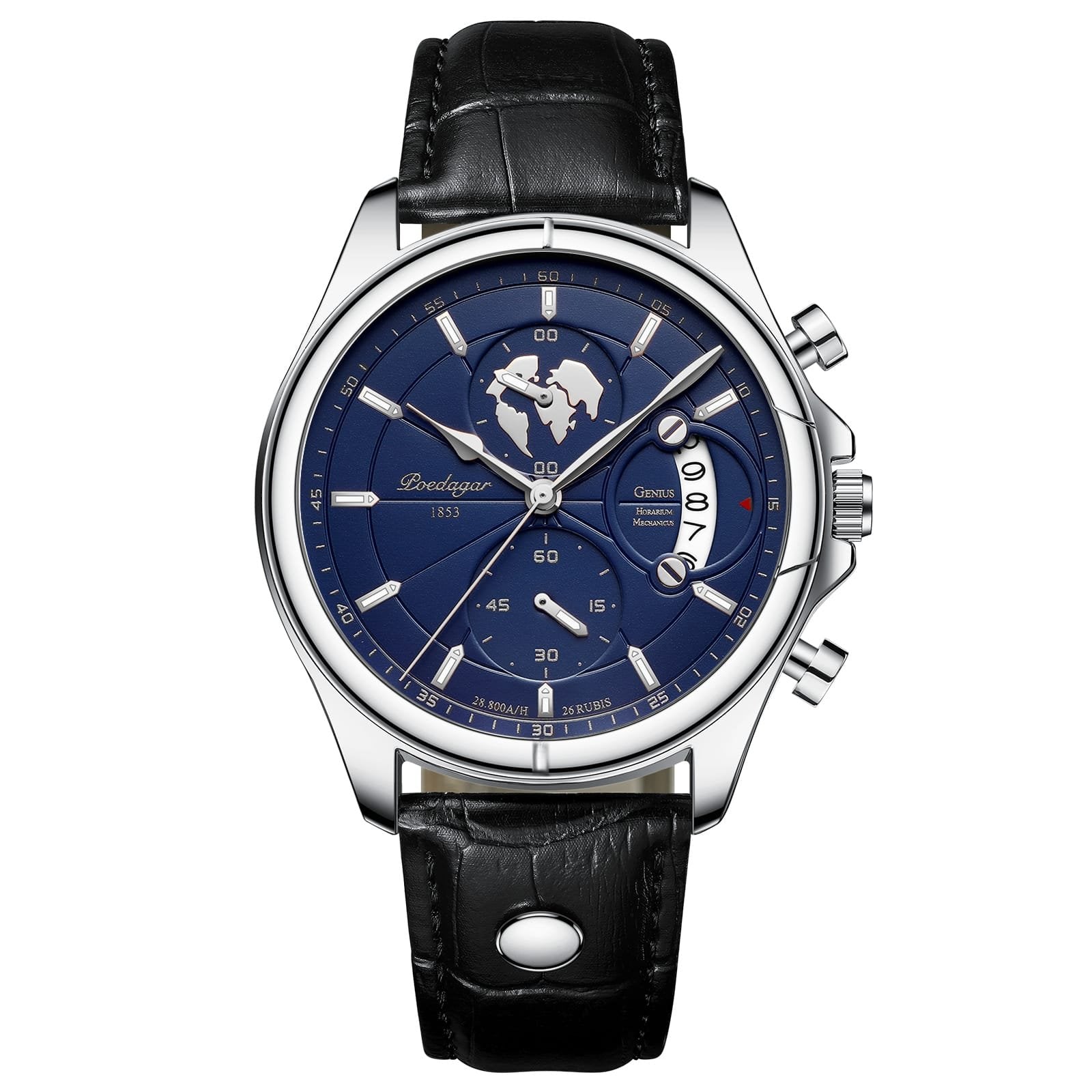 Poedagar 989 watch Silver Blue (Leather) variant