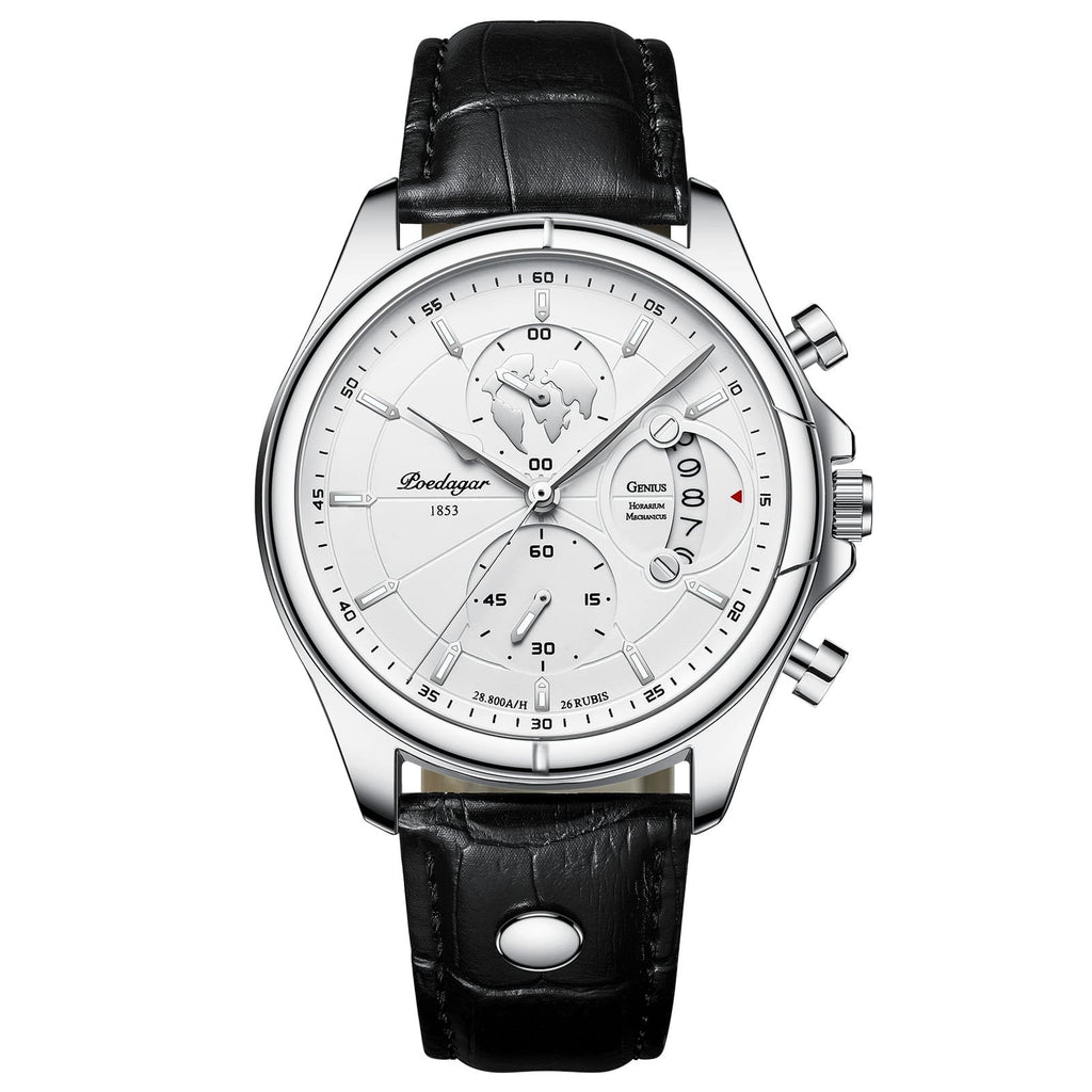 Poedagar 989 watch Silver White (Leather) variant