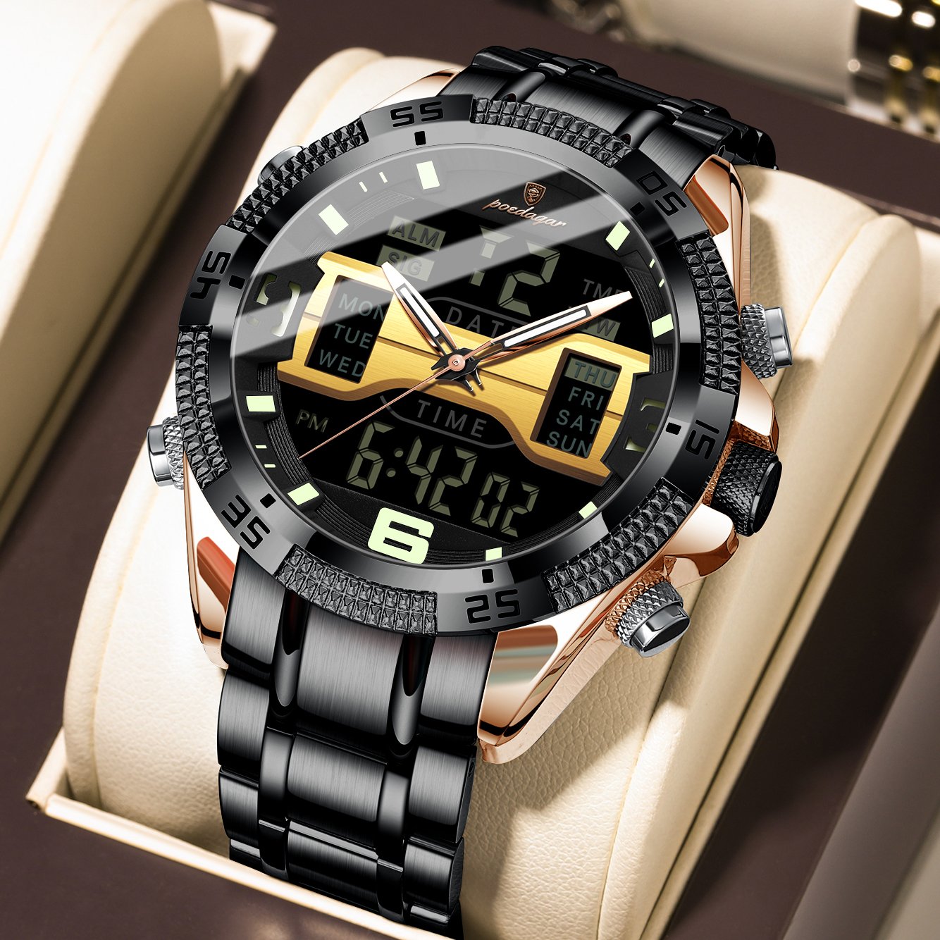 Poedagar E103 watch Rose Gold Black variant