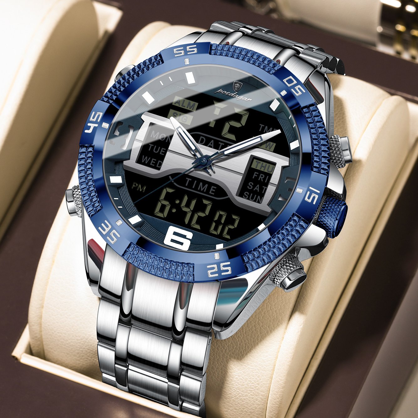 Poedagar E103 watch Silver Blue variant