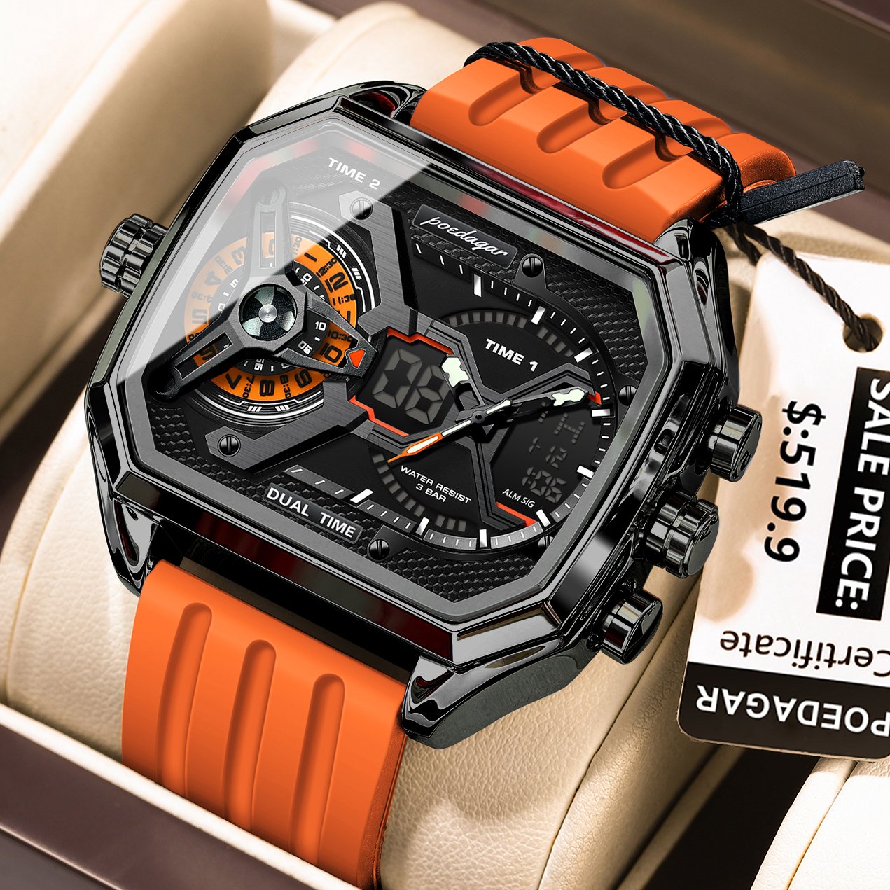 Poedagar E106 watch Black Orange C variant
