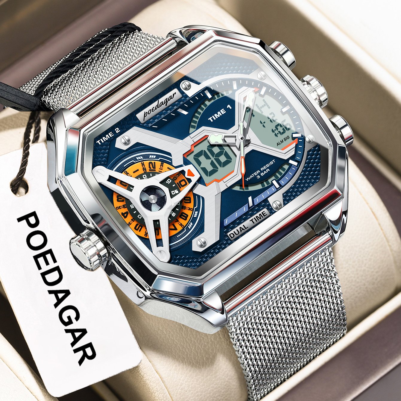 Poedagar E106 watch Silver Blue M variant
