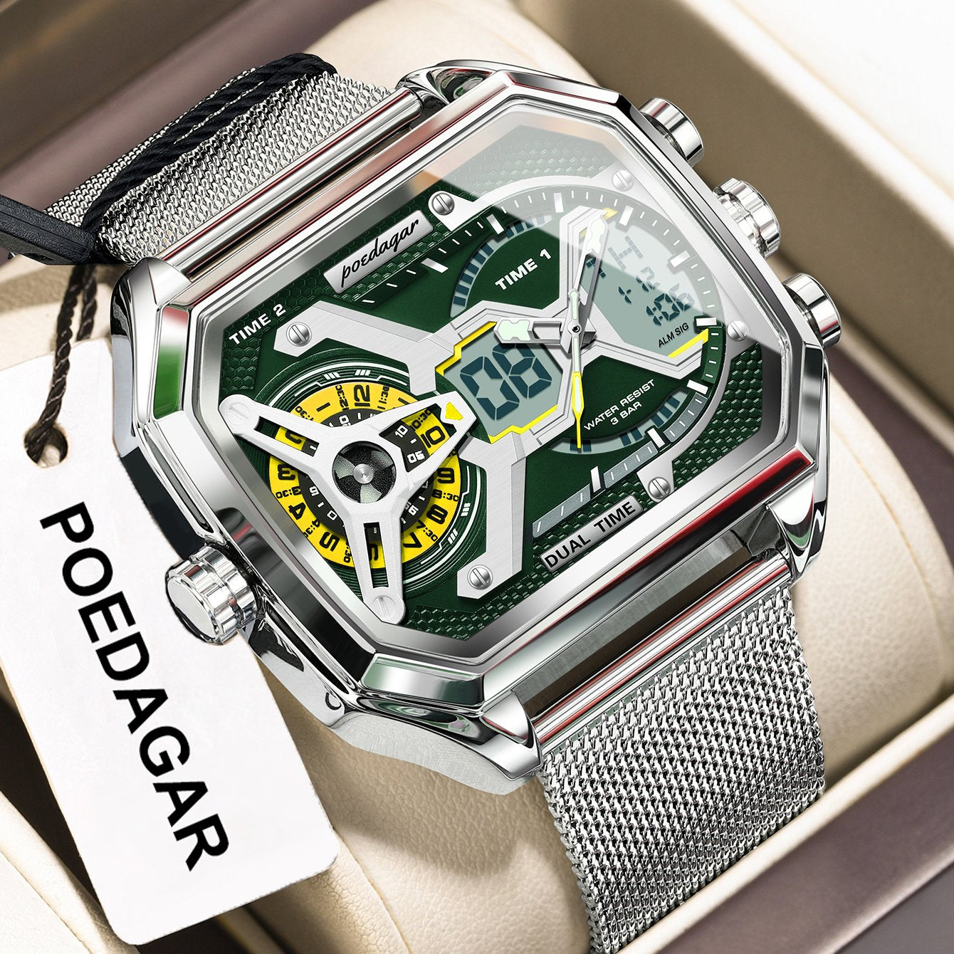 Poedagar E106 watch Silver Green M variant