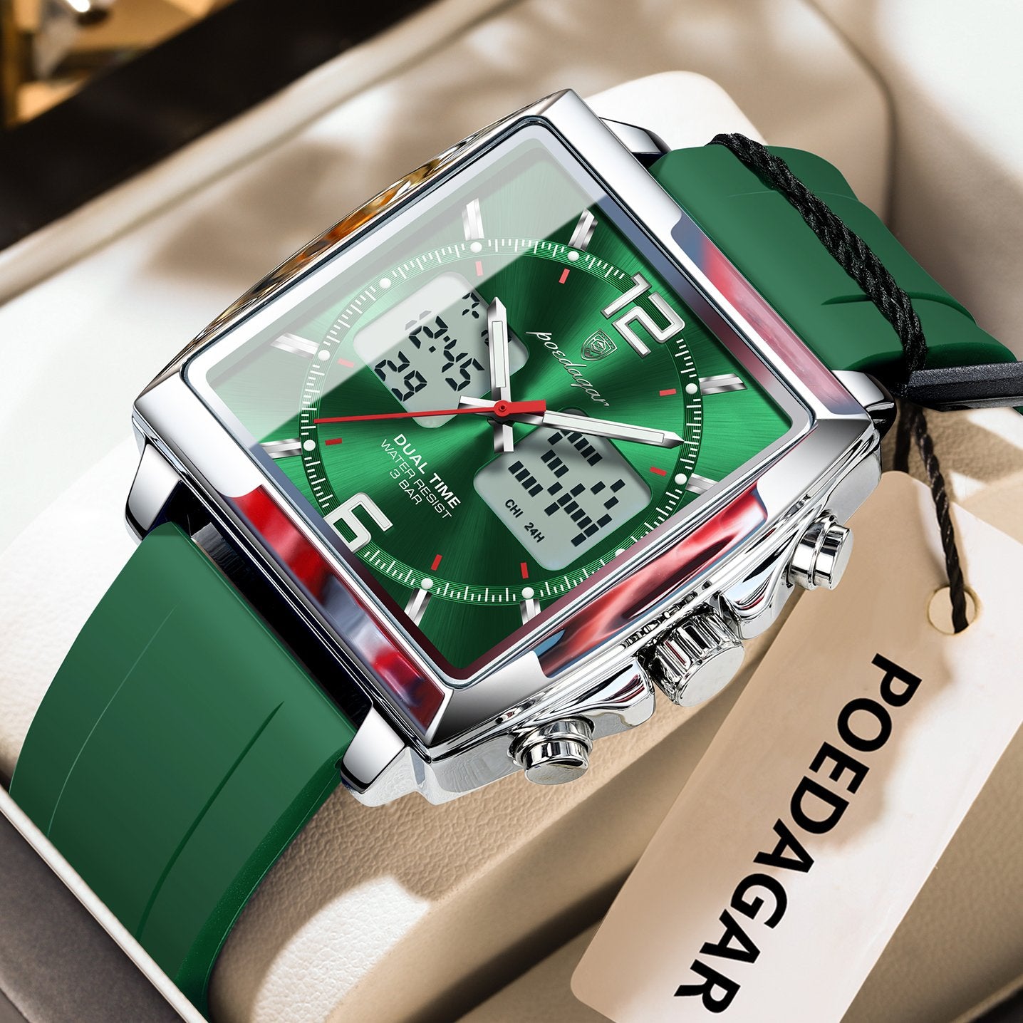 Poedagar E109 watch Silver Green variant
