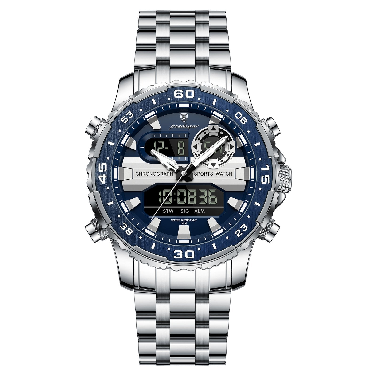 Poedagar E122 watch Silver Blue variant