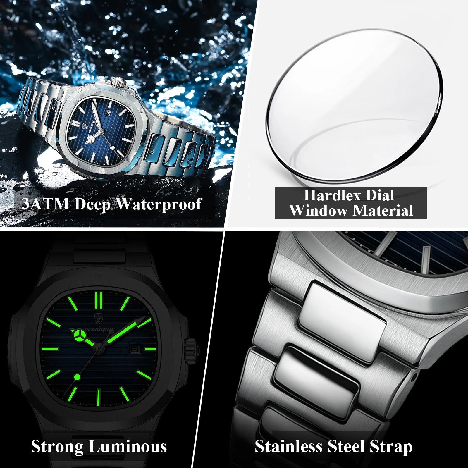 POEDAGAR Womenâ€™s Quartz Watch â€“ Stainless Steel Date Waterproof, caseback view