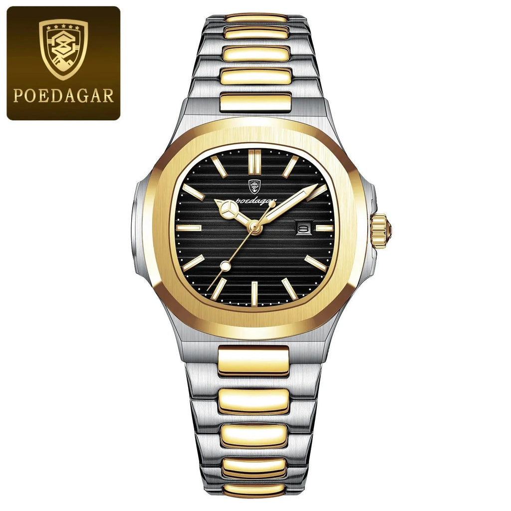 POEDAGAR Luxury Womanâ€™s Quartz Watch with gold black dial