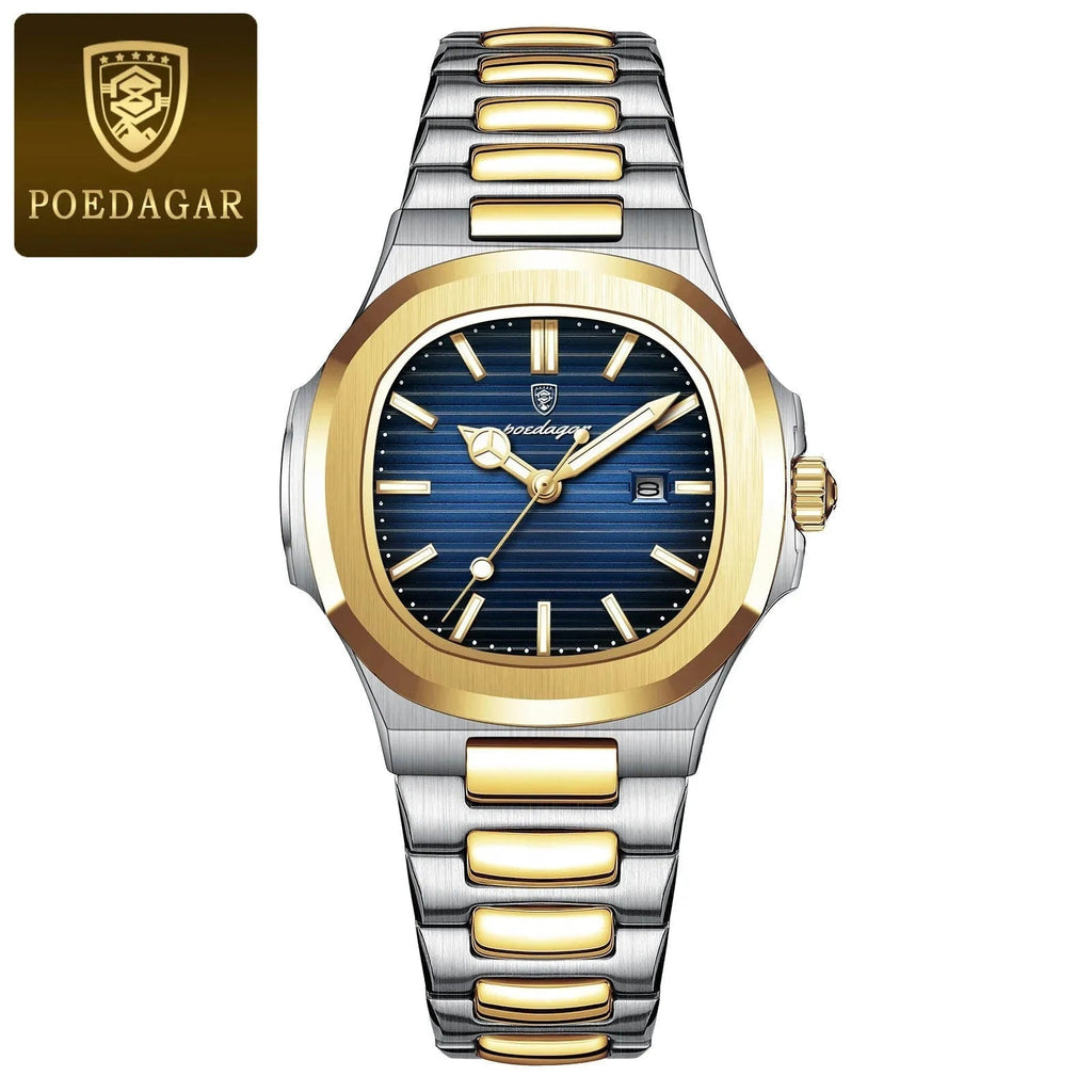 POEDAGAR Luxury Womanâ€™s Quartz Watch with gold blue dial