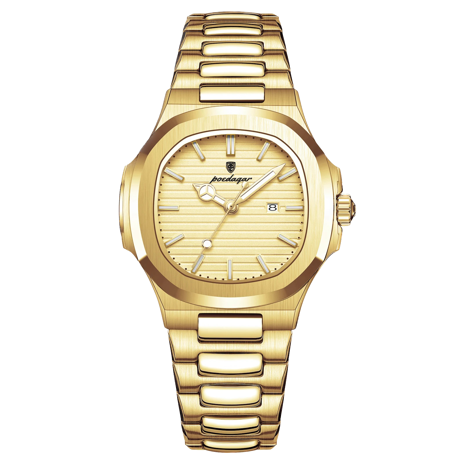 POEDAGAR Womenâ€™s Quartz Watch â€“ Stainless Steel Date Waterproof with gold gold dial
