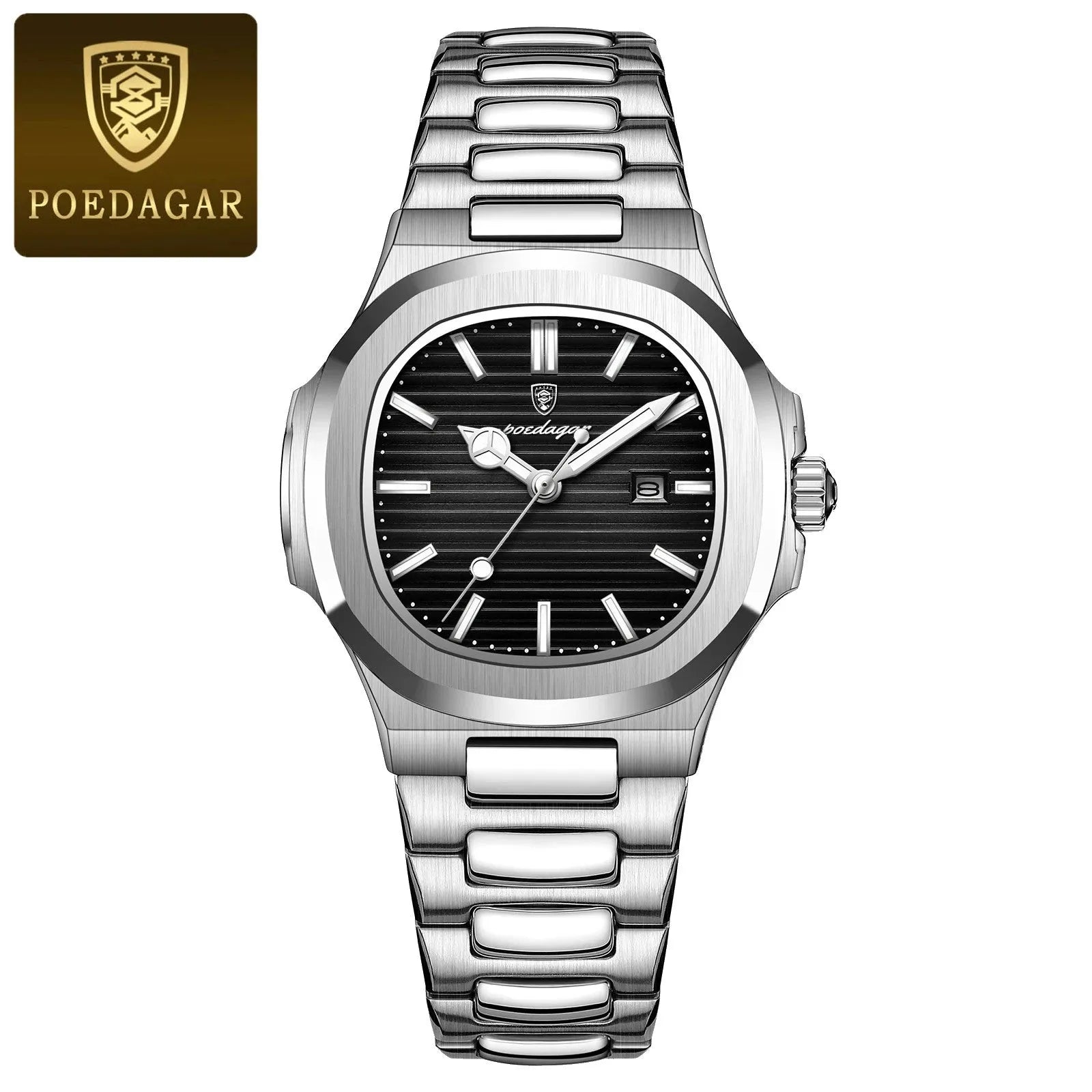 POEDAGAR Luxury Womanâ€™s Quartz Watch with silver black dial
