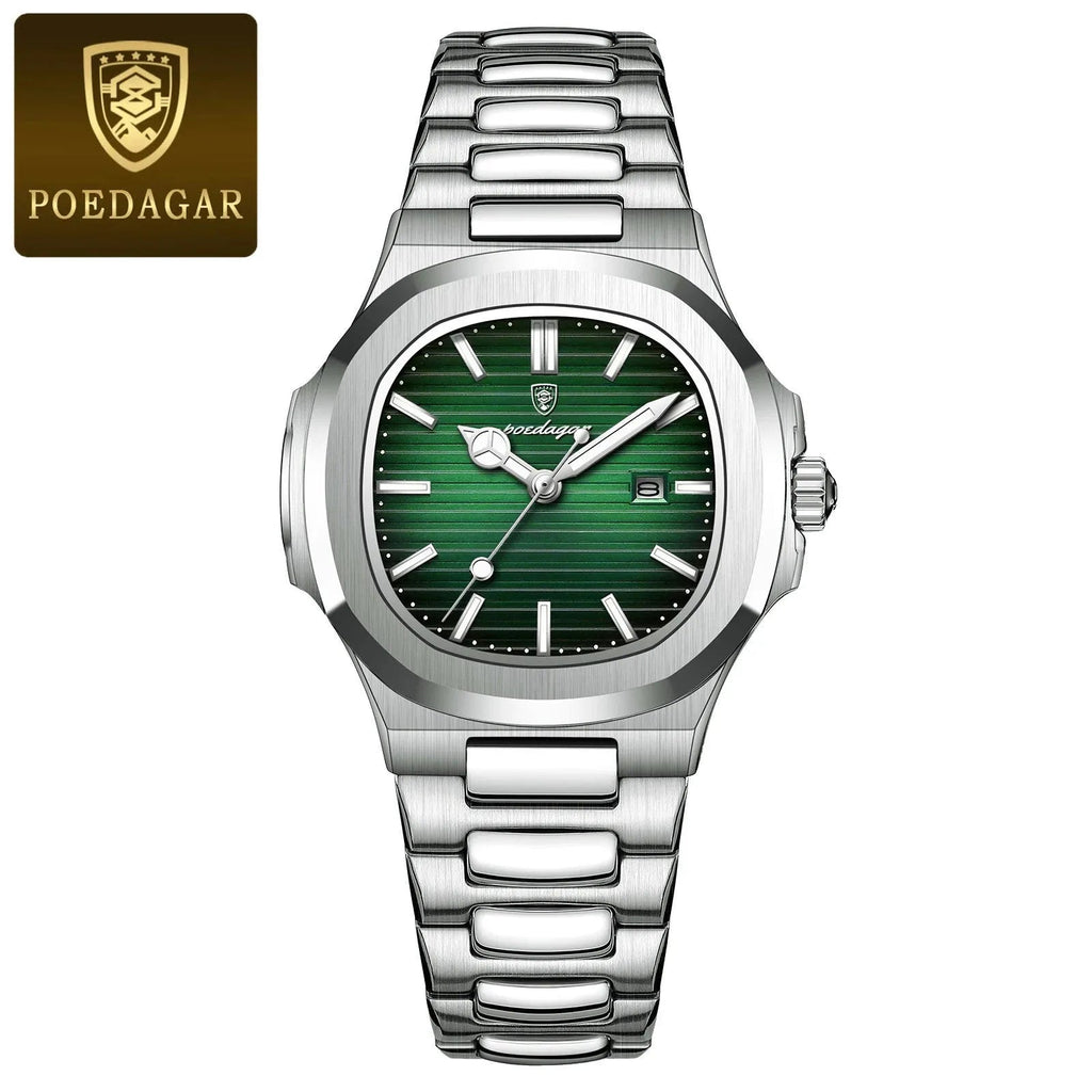 POEDAGAR Luxury Womanâ€™s Quartz Watch with silver green dial