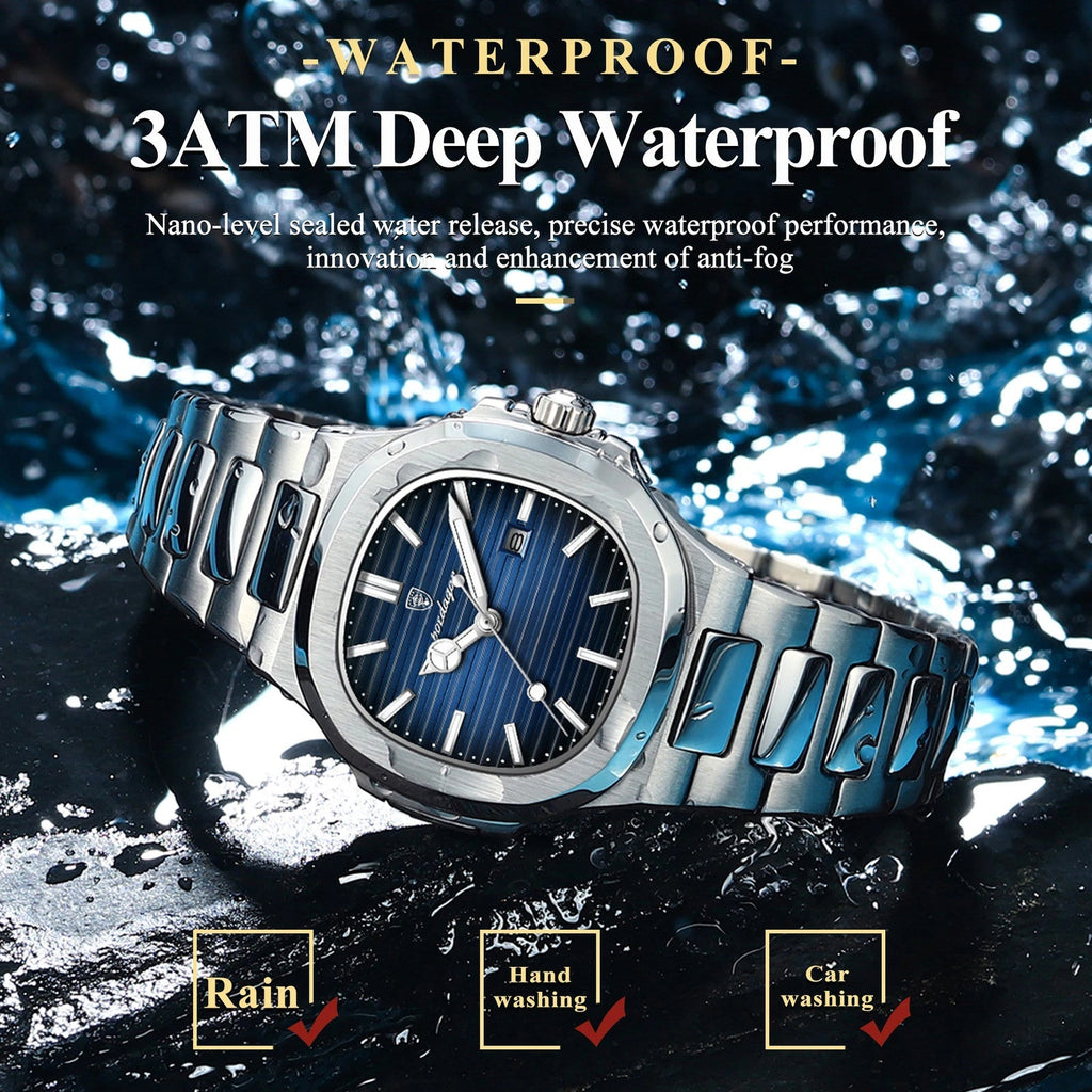 POEDAGAR women's quartz watch 3ATM waterproof feature graphic with blue dial and steel bracelet