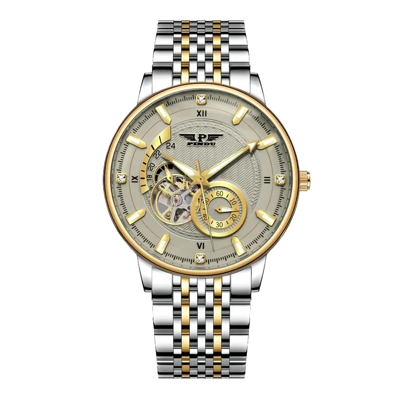 PINDU Green Stainless Steel Tourbillon Classic Mechanical Watch Chronograph-PrimeTimepiece