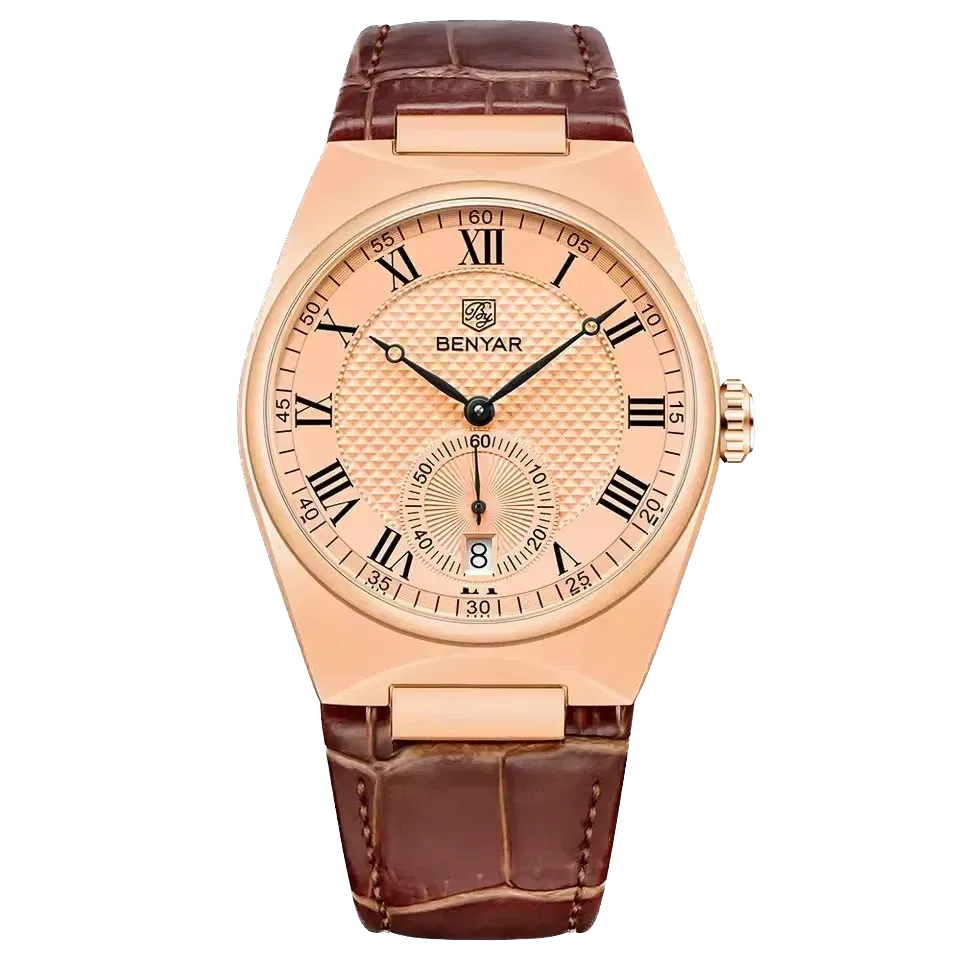 BENYAR 5199 Men's Quartz Watch Simple Calendar Waterproof Leather Strap-PrimeTimepiece