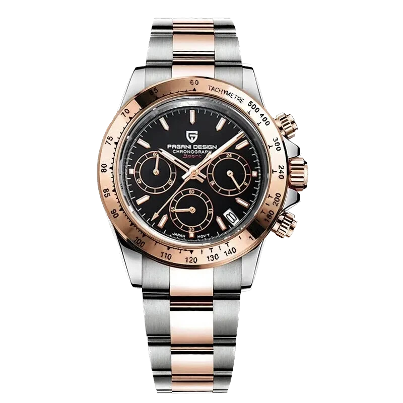 Luxury watch with two-tone metal strap on a white background