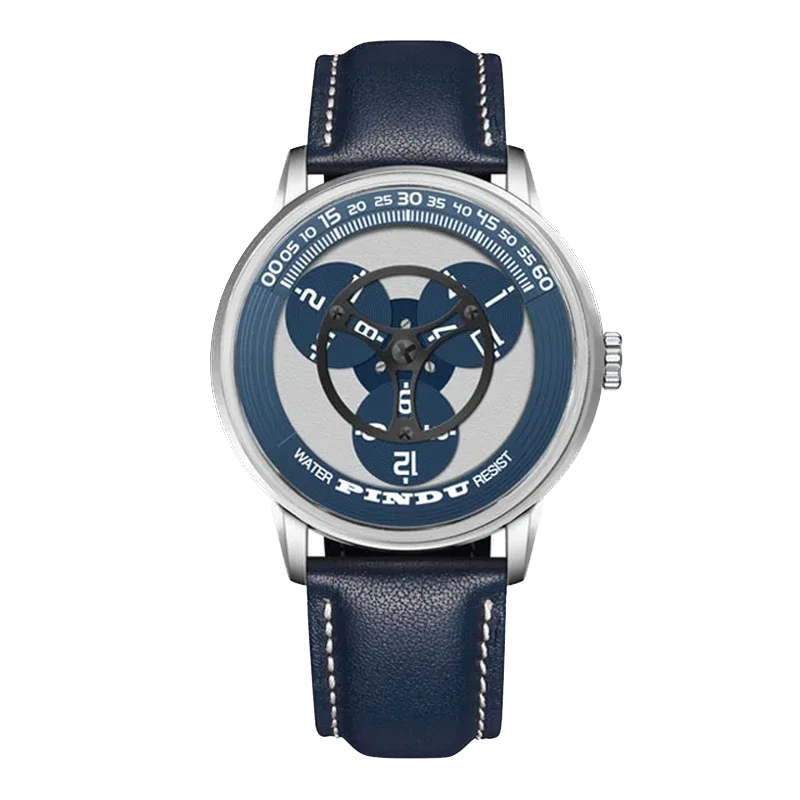 Wristwatch with blue strap and blue face on a white background