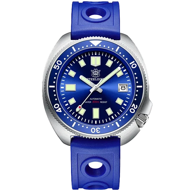 Blue watch with a blue strap on a white background