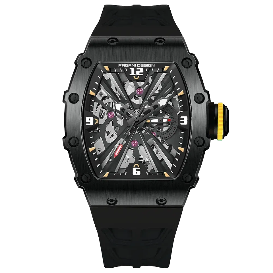 PAGANI DESIGN PD-1738 VH65 Skeleton MILLE Men's Quartz Watch Matte Black 10Bar-PrimeTimepiece