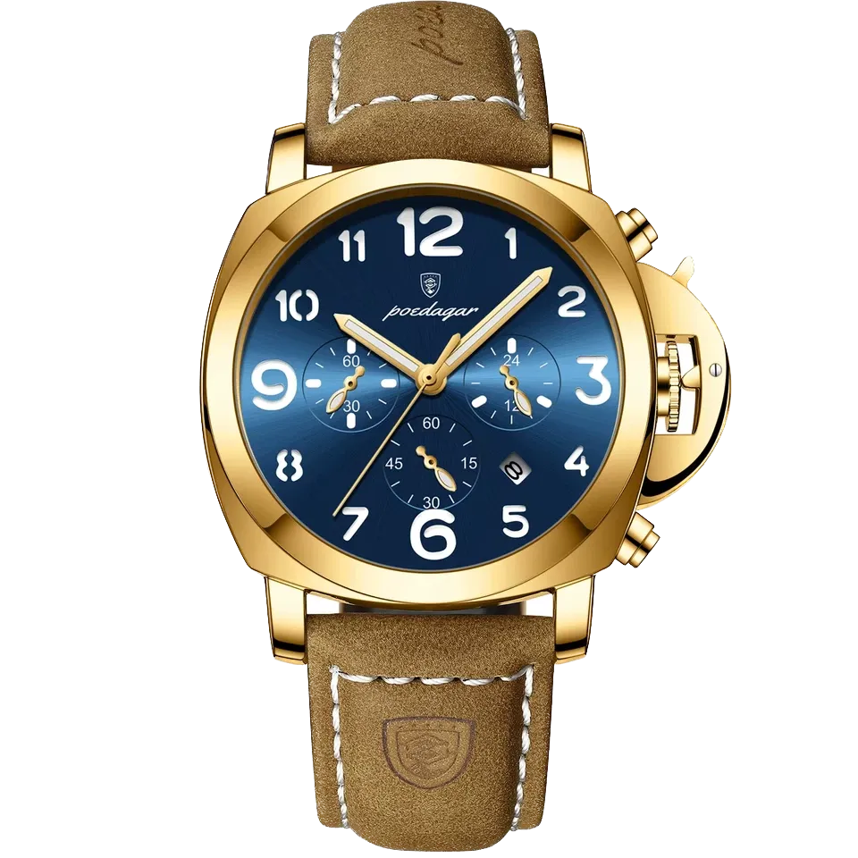 POEDAGAR Luxury Men's Quartz Watch, Waterproof, Luminous Date, Leather Band, 859-PrimeTimepiece