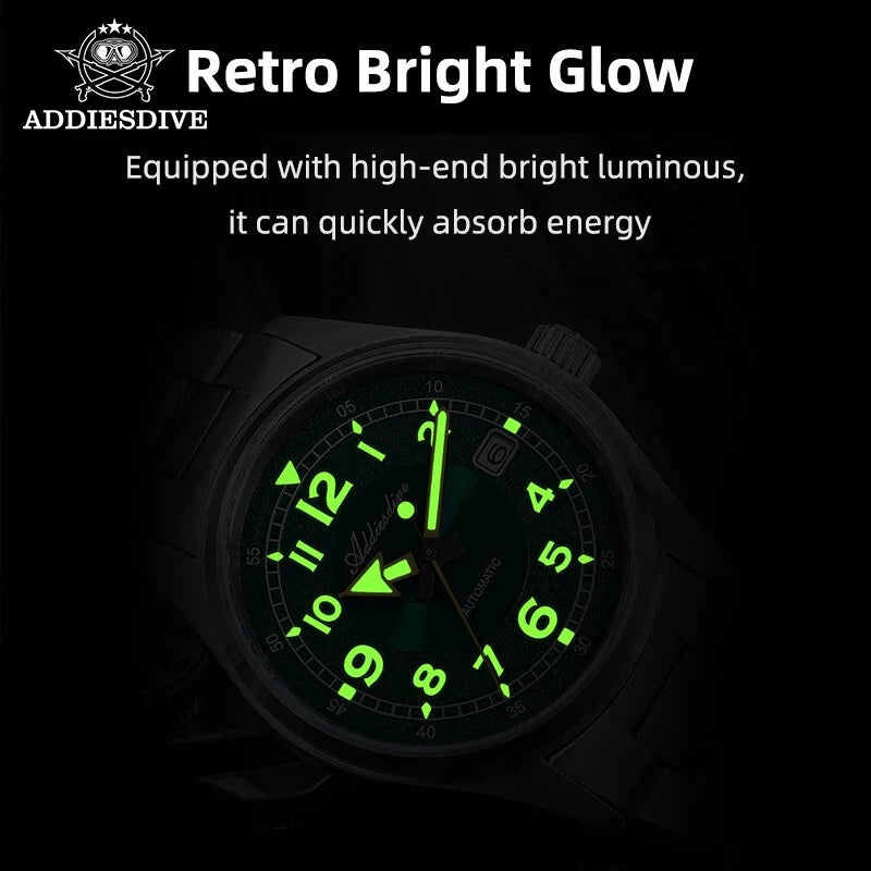 ADDIESDIVE AD2055 NH35 Automatic 39mm Sunburst Dial Retro Luminous 200M WATER