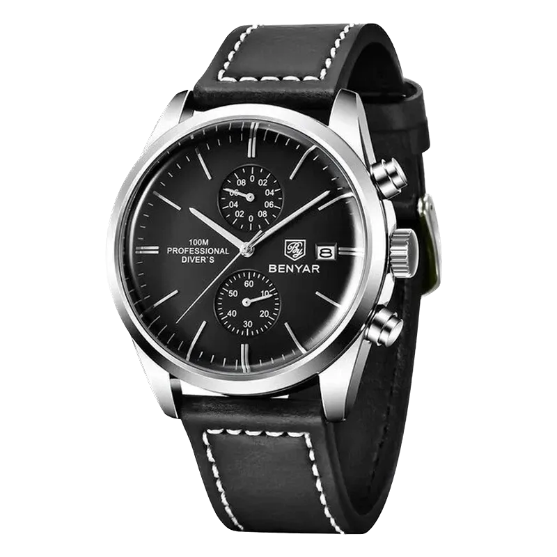 BENYAR BY-5187 Leather Men Quartz Wristwatches 100M Waterproof Chronograph-PrimeTimepiece