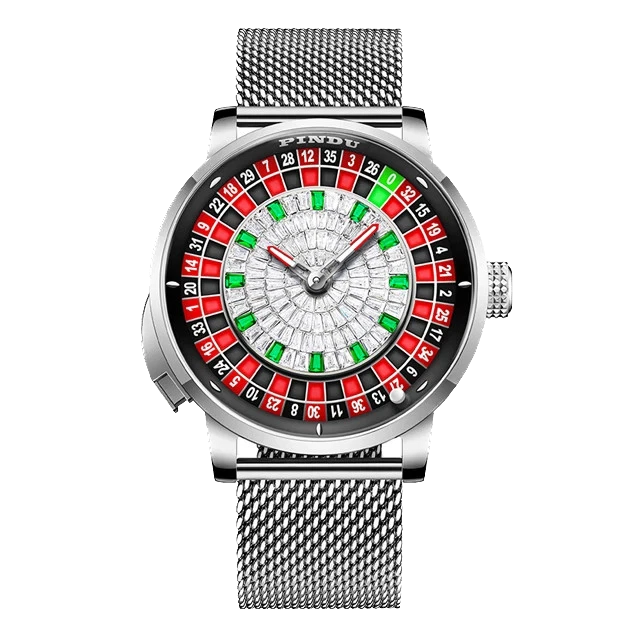 PINDU SILVER CASE Roulette Watches Entertainment Game Turntable NH35A Movement