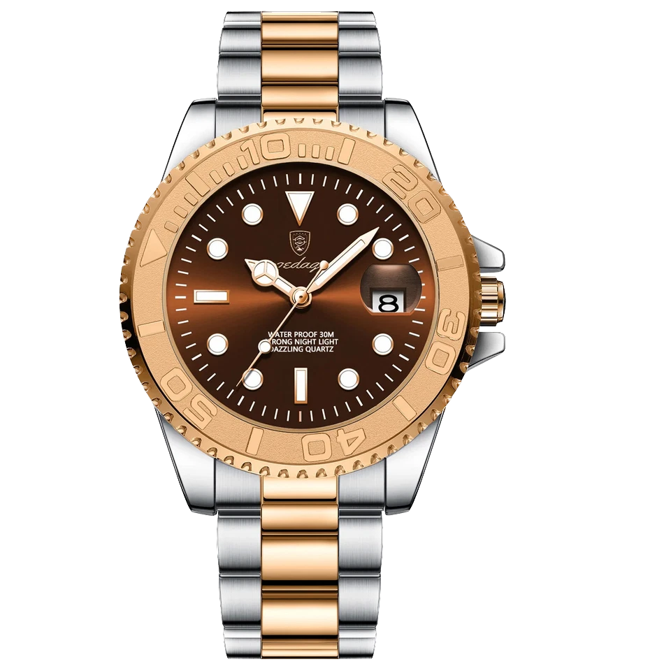Two-tone watch with brown dial on a white background