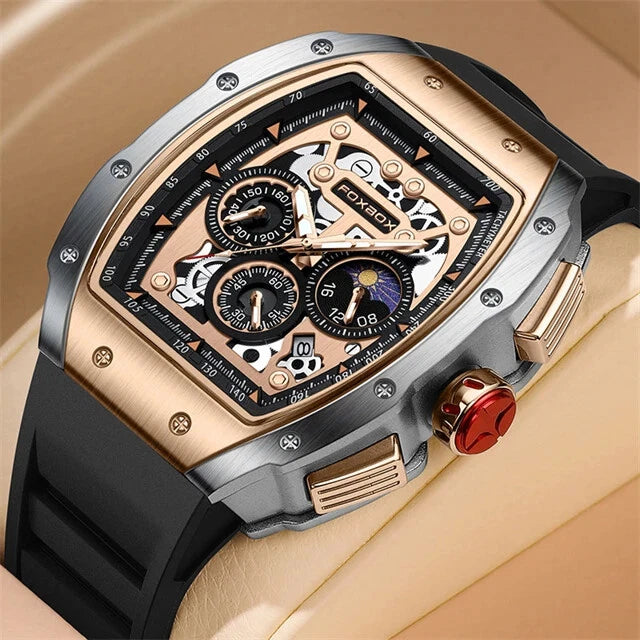 Luxury watch with intricate design on a beige background