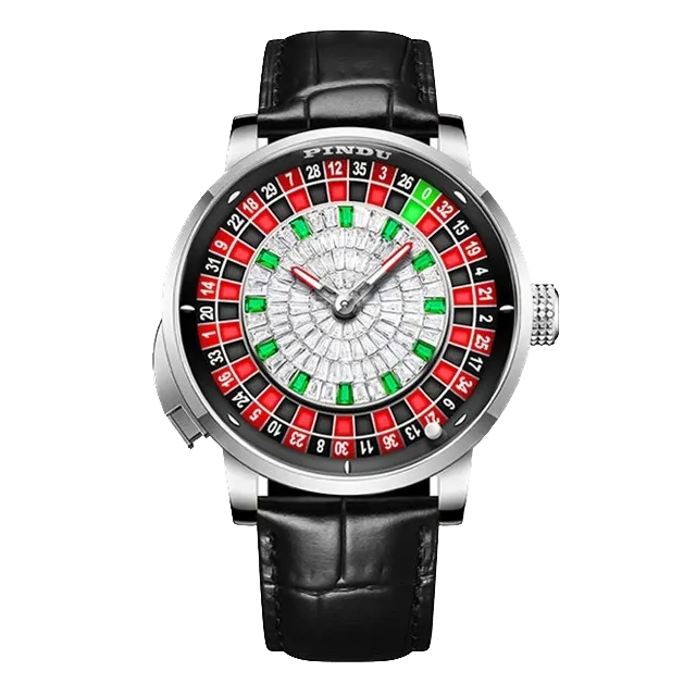 PINDU SILVER CASE Roulette Watches Entertainment Game Turntable NH35A Movement-PrimeTimepiece