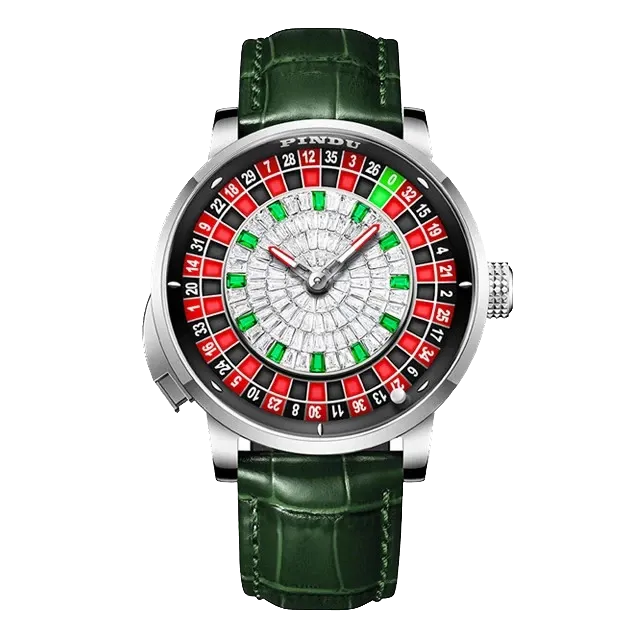 PINDU SILVER CASE Roulette Watches Entertainment Game Turntable NH35A Movement-PrimeTimepiece