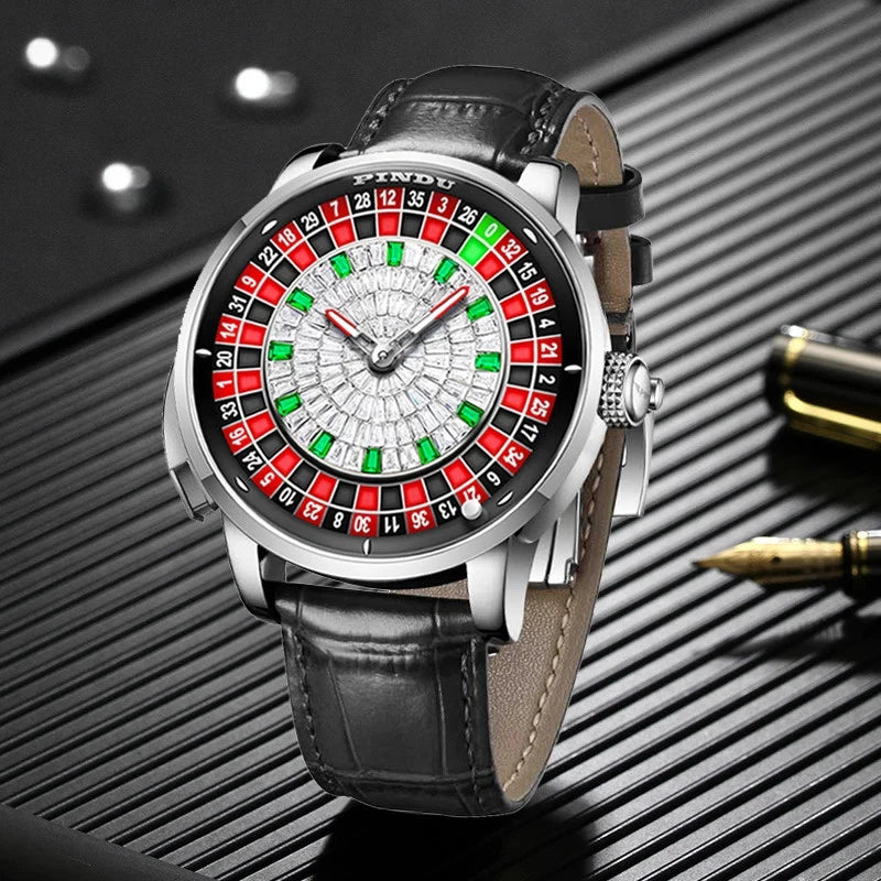 PINDU SILVER CASE Roulette Watches Entertainment Game Turntable NH35A Movement