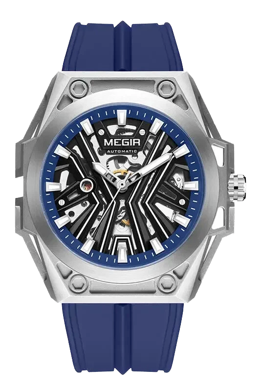 Watch with blue strap and blue face on a white background