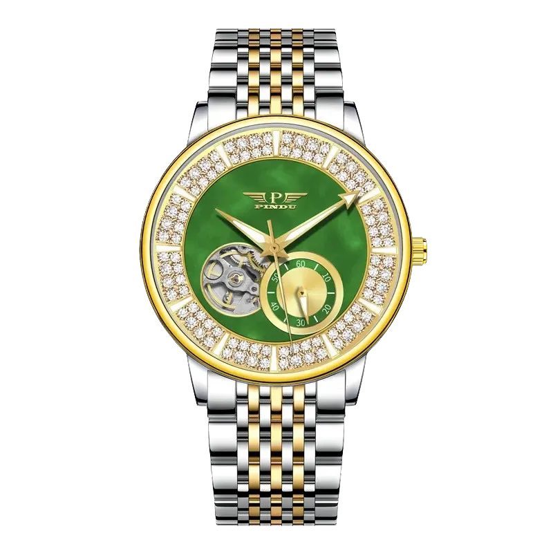 PINDU Green Stainless Steel Tourbillon Classic Mechanical Watch Chronograph-PrimeTimepiece