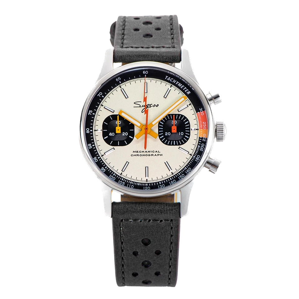 Wristwatch with black strap and white face on a white background