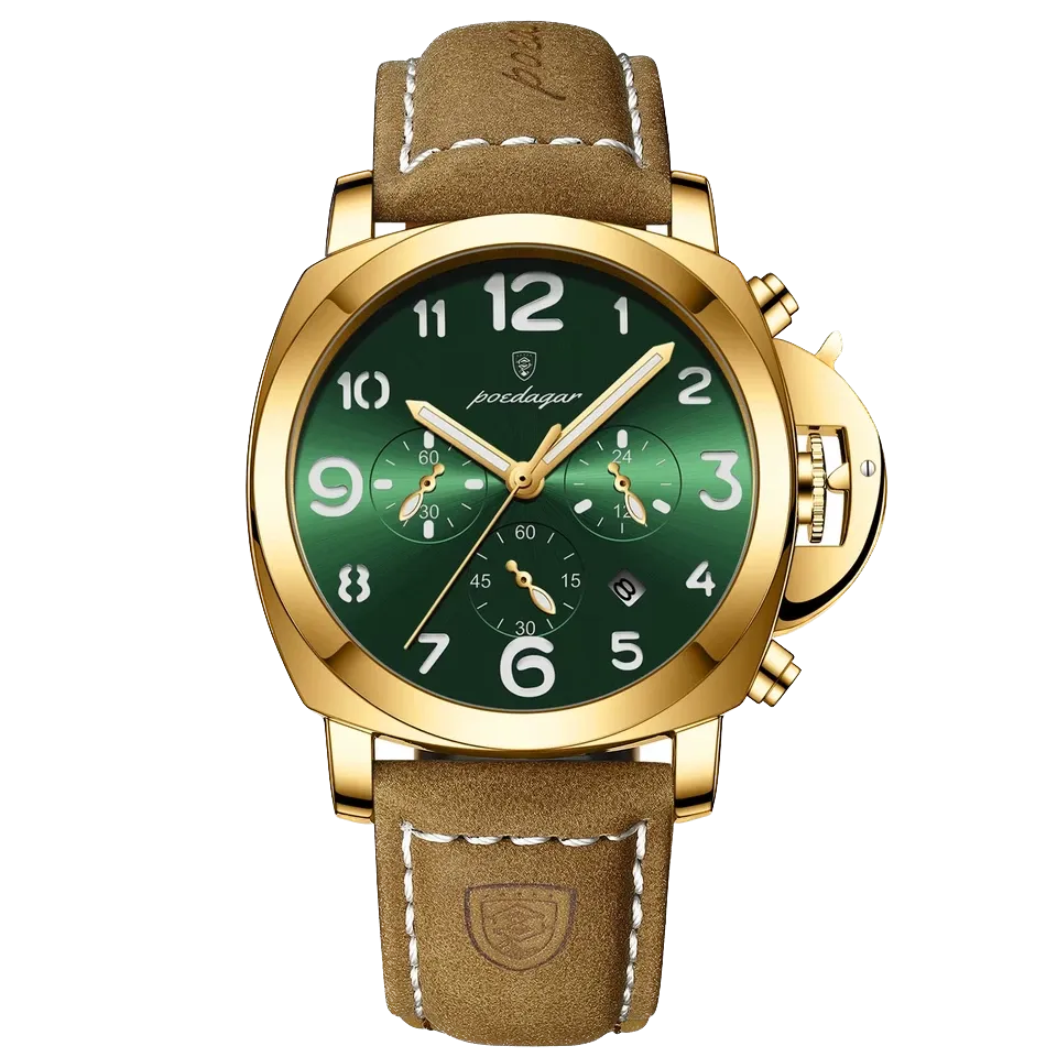 POEDAGAR Luxury Men's Quartz Watch, Waterproof, Luminous Date, Leather Band, 859-PrimeTimepiece