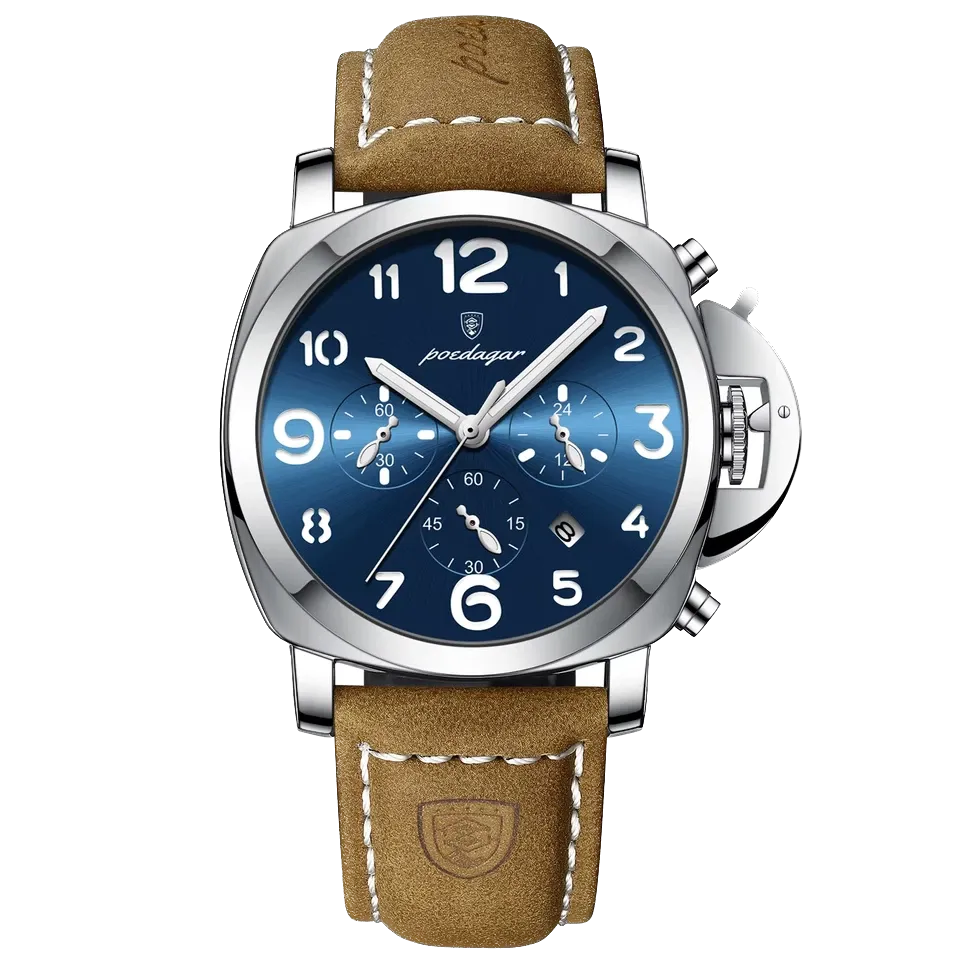 POEDAGAR Luxury Men's Quartz Watch, Waterproof, Luminous Date, Leather Band, 859-PrimeTimepiece