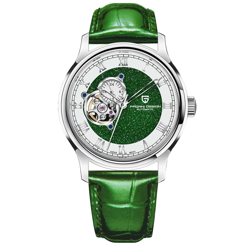 Watch with green strap and green face on a white background