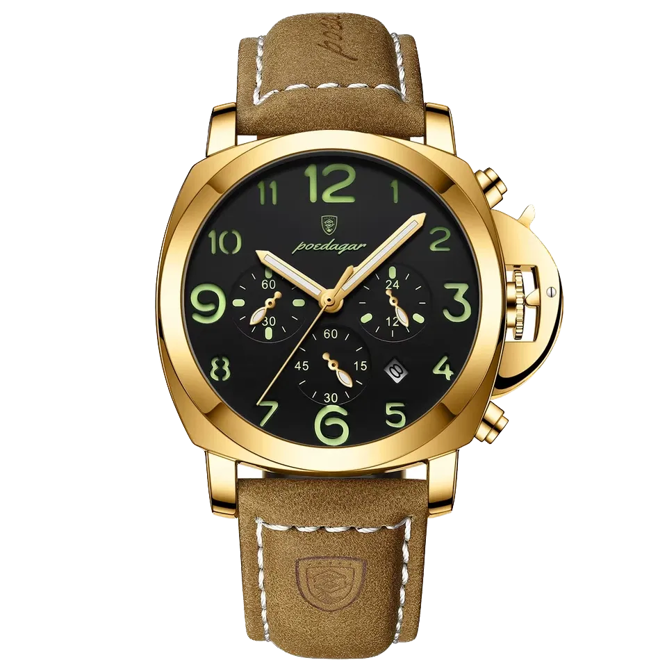 POEDAGAR Luxury Men's Quartz Watch, Waterproof, Luminous Date, Leather Band, 859-PrimeTimepiece