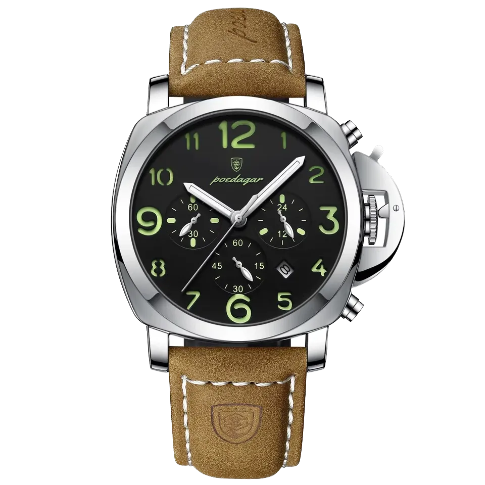 POEDAGAR Luxury Men's Quartz Watch, Waterproof, Luminous Date, Leather Band, 859-PrimeTimepiece