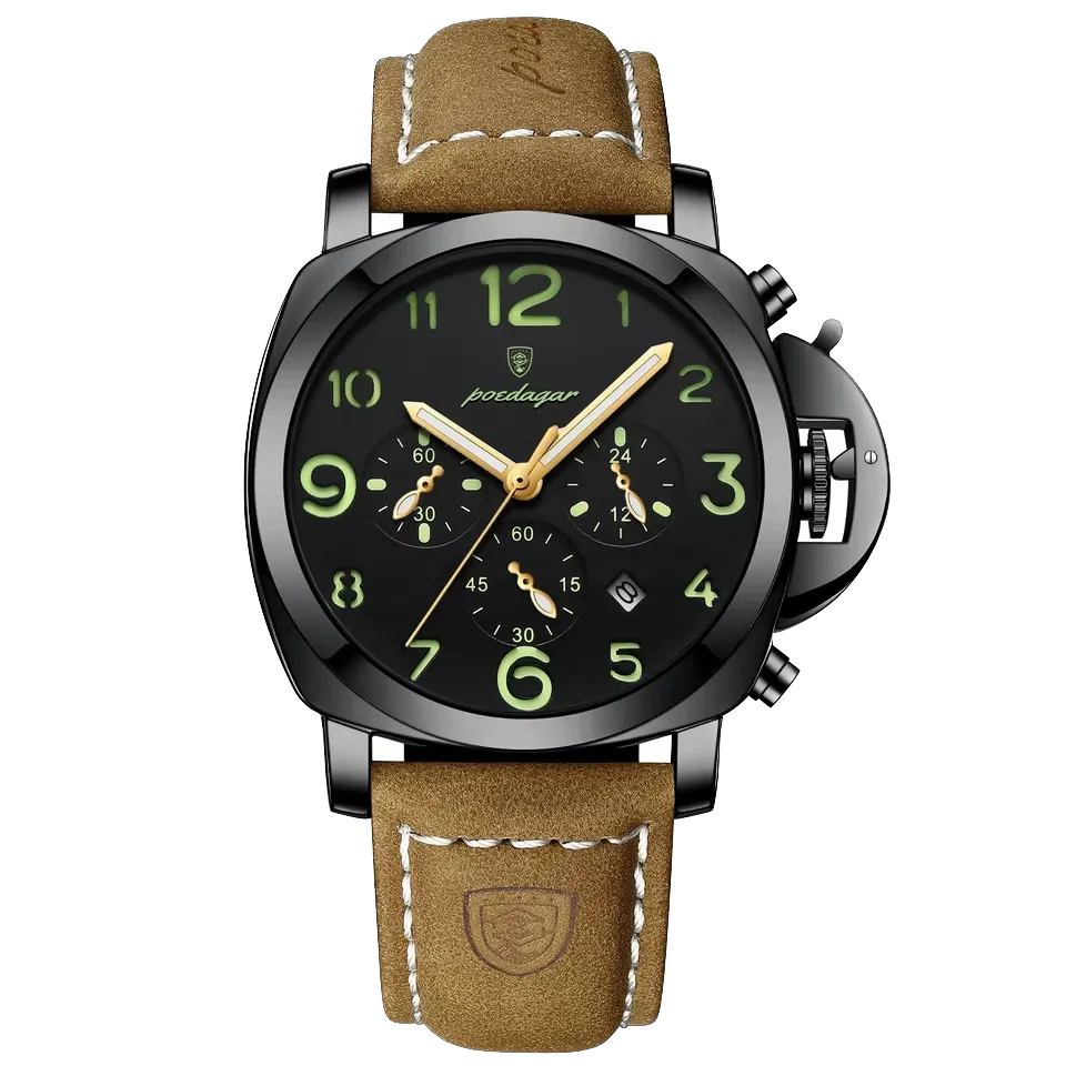 POEDAGAR Luxury Men's Quartz Watch, Waterproof, Luminous Date, Leather Band, 859-PrimeTimepiece