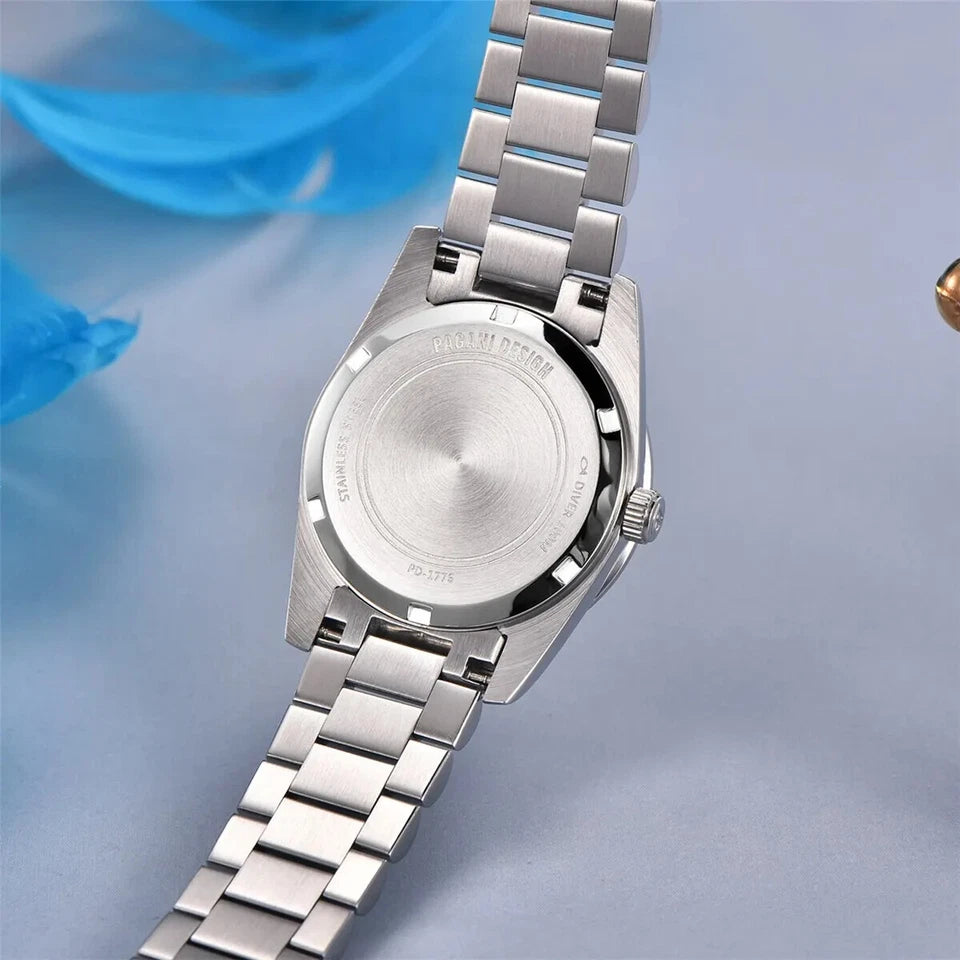 Silver watch with a blue floral background