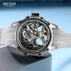 MEGIR Men's Skeleton Dial Automatic Mechanical Waterproof Watch Silicone Strap-PrimeTimepiece
