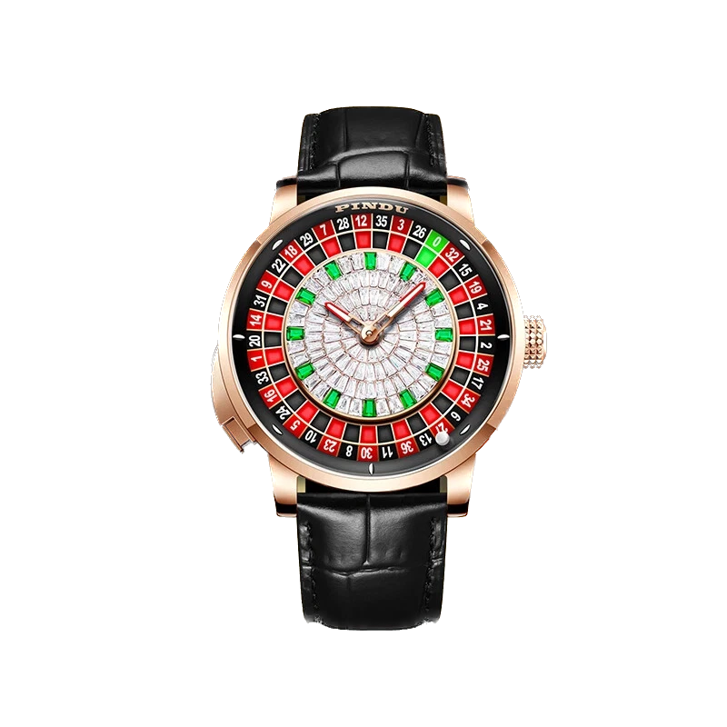 Wristwatch with a unique design on the dial against a white background