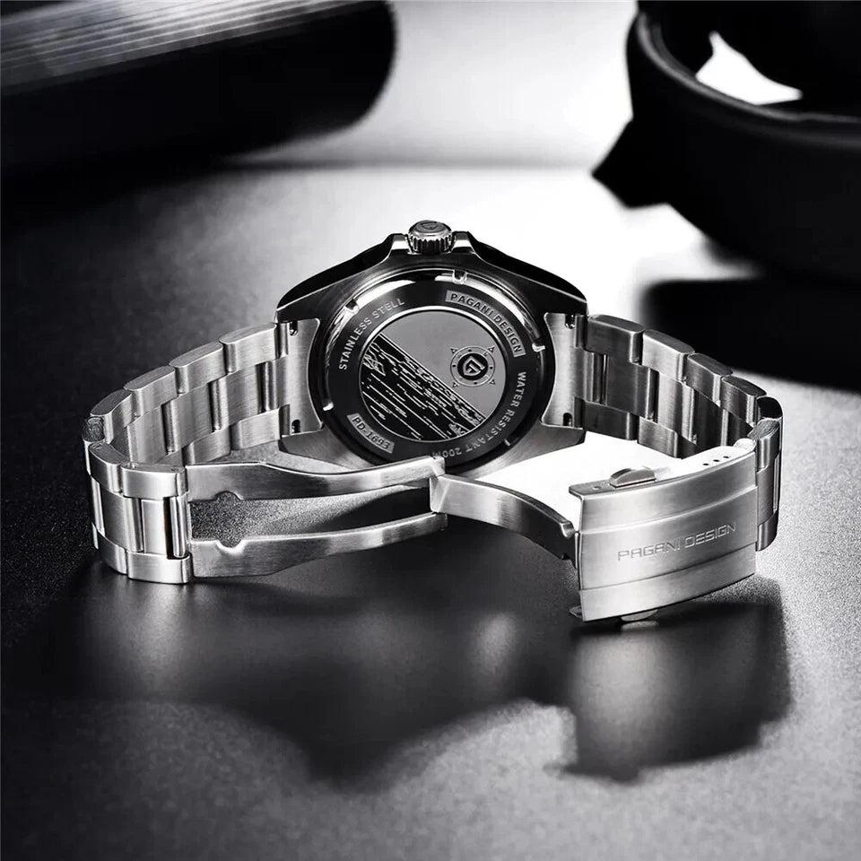 Silver watch with a unique design on a dark surface