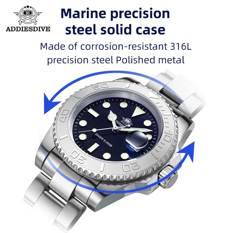 ADDIESDIVE MY-H3-C Men's Stainless Steel Watch 200m Diver BGW9 Quartz Watch