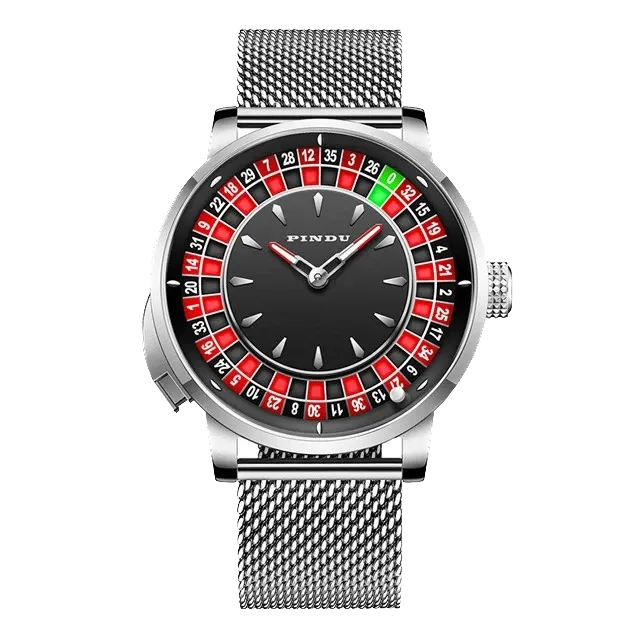 PINDU SILVER CASE Roulette Watches Entertainment Game Turntable NH35A Movement-PrimeTimepiece