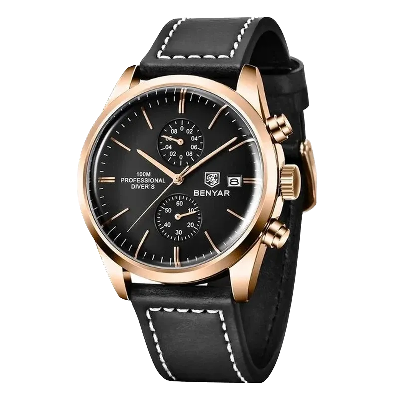 BENYAR BY-5187 Leather Men Quartz Wristwatches 100M Waterproof Chronograph-PrimeTimepiece