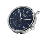 Seestern S382 automatic dress watch, navy blue dial and blue leather strap, angled studio view